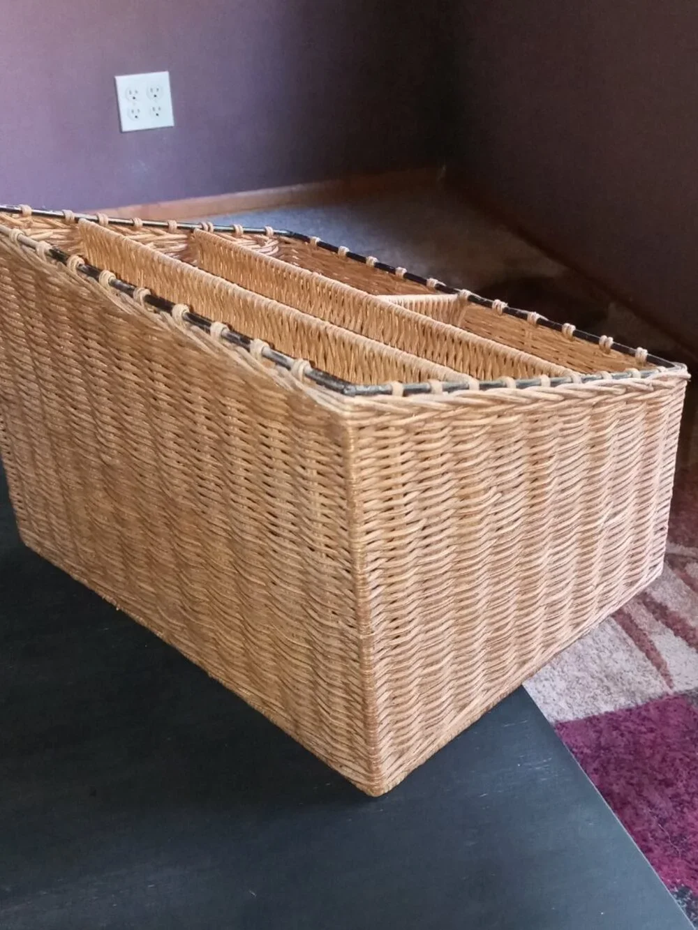 Vintage Rattan Wicker Metal 4-Compartment Desk Mail Organizer Caddy Multi-use